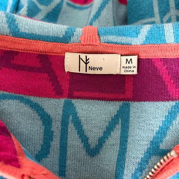 Neve Amo Colorful Cotton Wool Blend Zip Up Hoodie Ski Sweater Jacket Size Medium - Picture 4 of 5